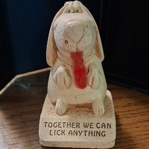 Whimsical Tan Dog Figurine with Red Tongue